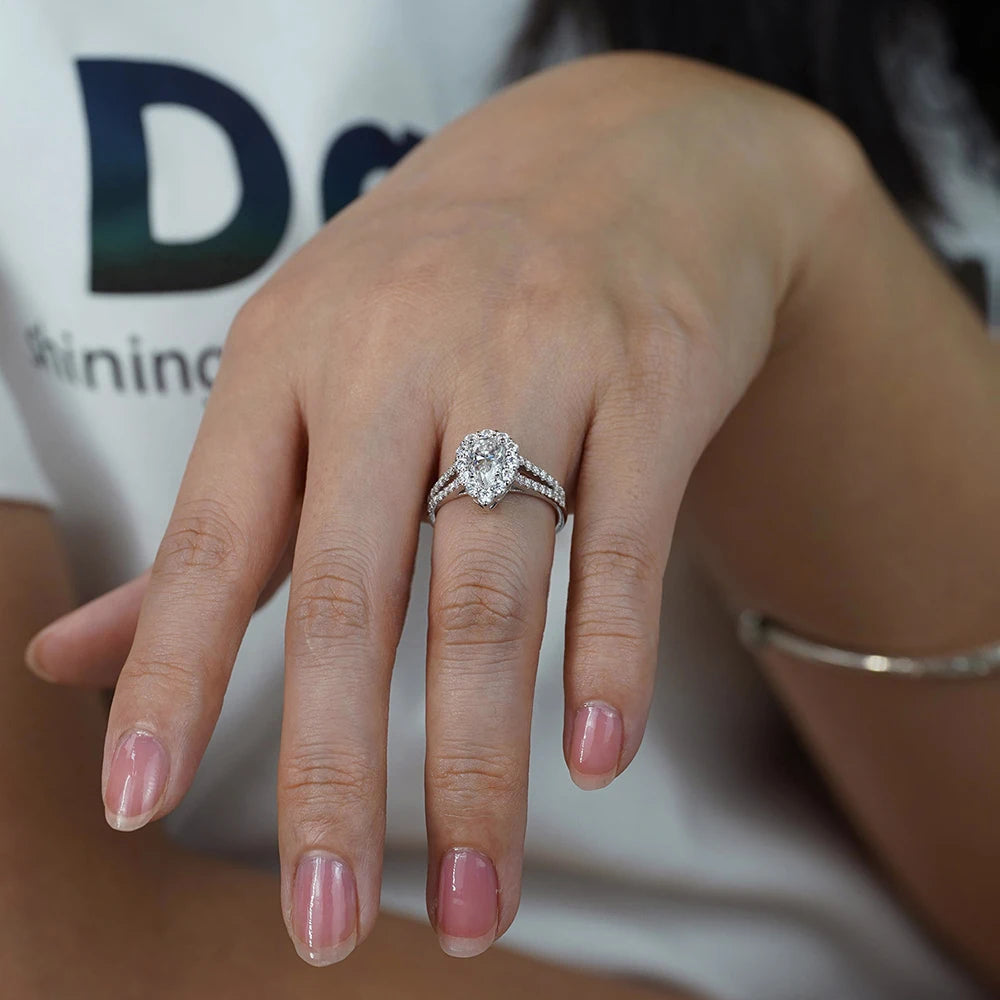 1ct Pear Cut D Color Moissanite Rings for Women Man Anniversary Gift S925 Sterling Silver Plated 18K