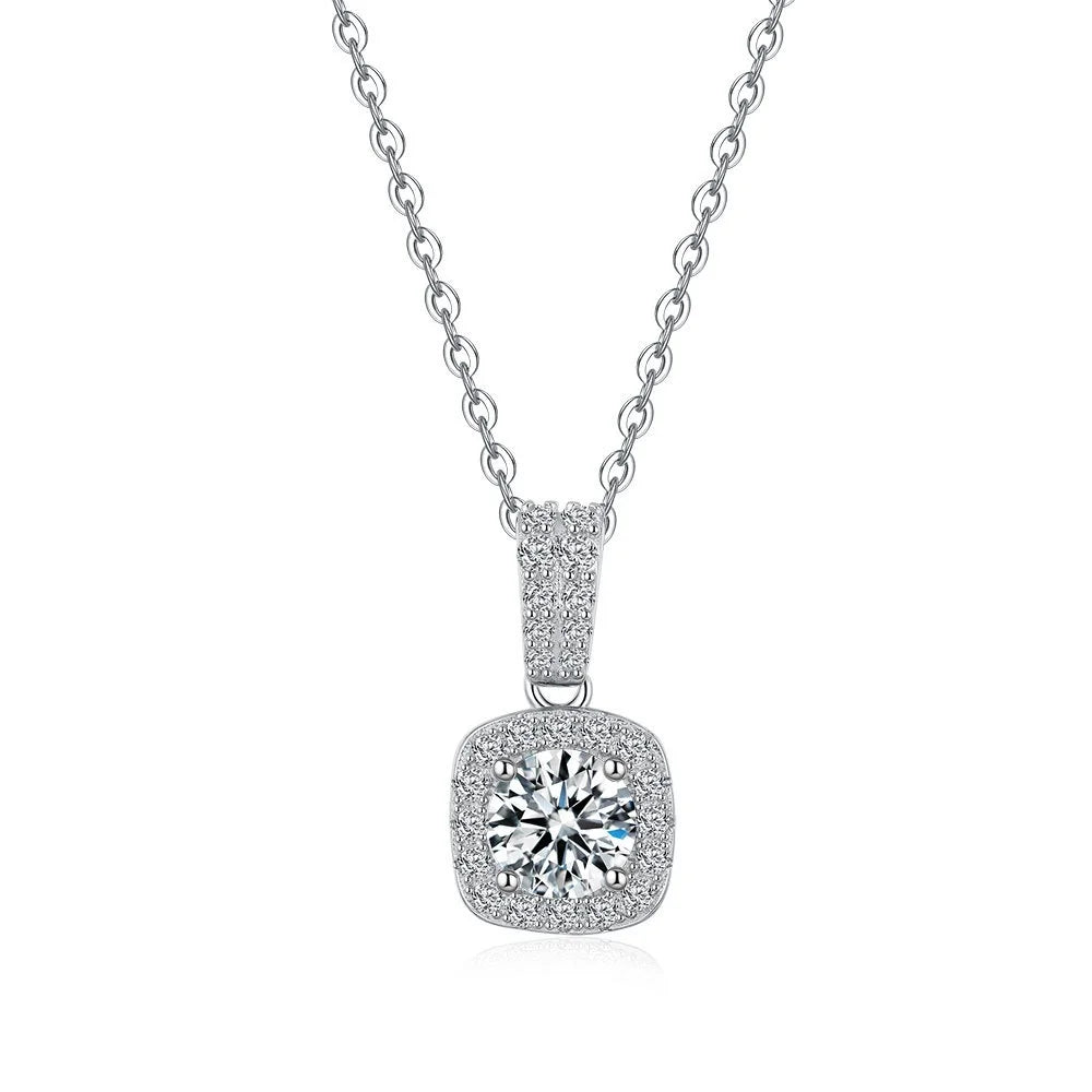 Moissanite Diamond Necklace Pendant 18k White Gold 1ct for Women Classic Square Bag Platinum Pt950 Accessories Fine Jewelry