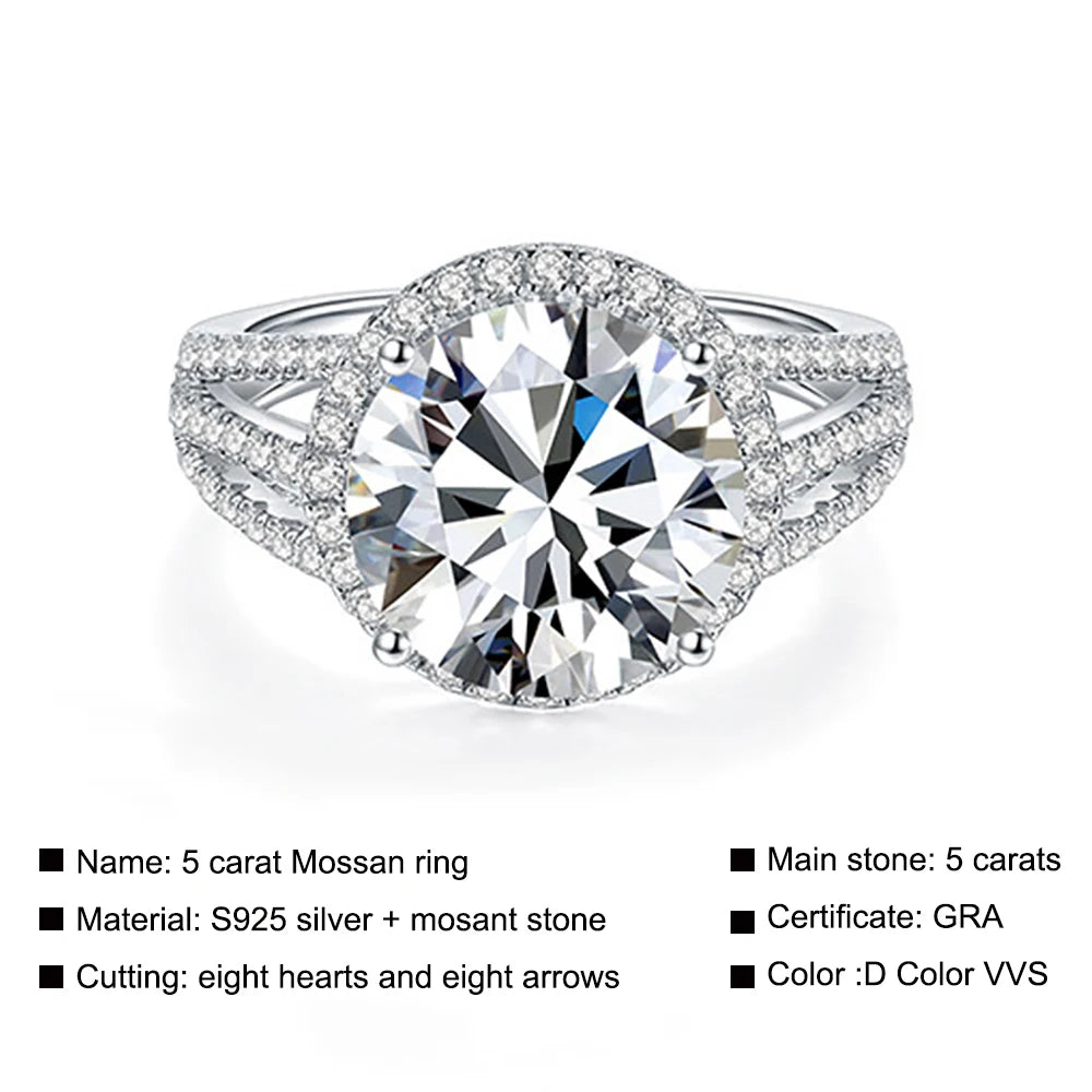 5ct D Color Moissanite Rings For Women Men 100% S925 Sterling Silver Plated 18K
