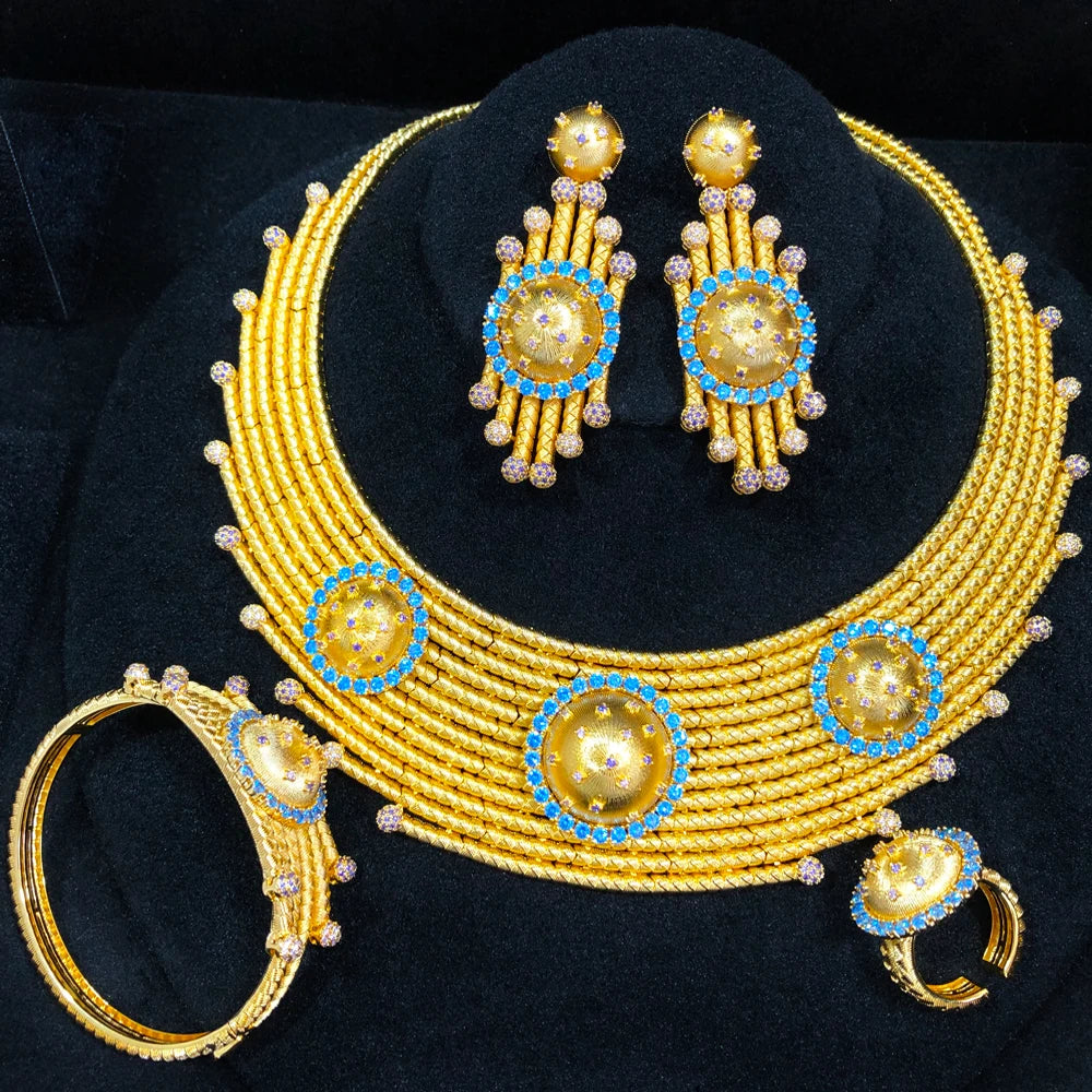 Luxury Princess 4PCS Round African Jewelry Sets For Women Wedding Party Full Cubic Zircon Dubai Bridal jewelry Set Gift
