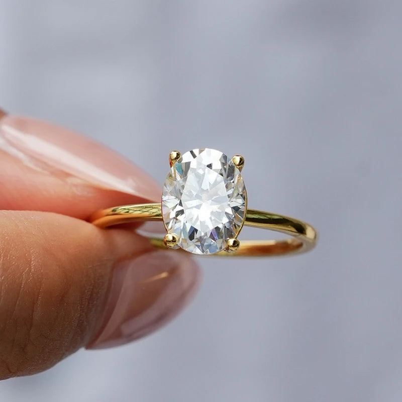 Women Engagement 18K Gold Wedding Band 1/2CT Oval Moissanite Diamond Family Christmas Gift Girl Friend Birthday Rings Daughter