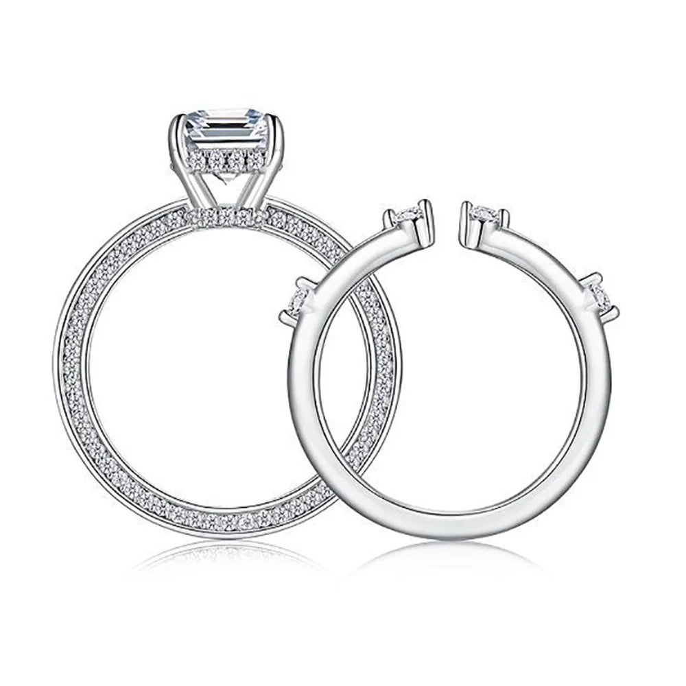 3ct Emerald Moissanite Rings Set Fine Jewelry 100% S925 Sterling Silver Rings Plated 18K Band for Women Wedding Bridal