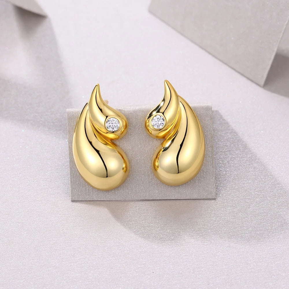 925 Sterling Silver 18k Gold Plated Water Drop Earrings For Women 2.5mm Moissanite Stud Earrings Vintage Chunky Popular Ear