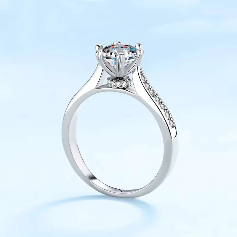 Birthday Gift PT950 Platinum Girl Wedding Band Six Heart Pronged Moissanite Diamond VVS1 D Color 1ct Engagement Rings for Women