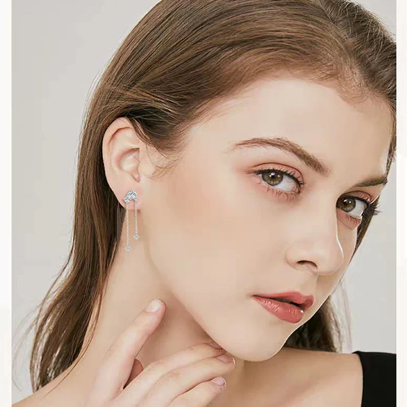 Moissanite Earrings 925 Certified Silver Tassel Chain Earring