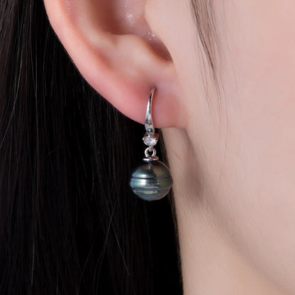 9-11mm Natural Tahitian Black Pearl Earrings