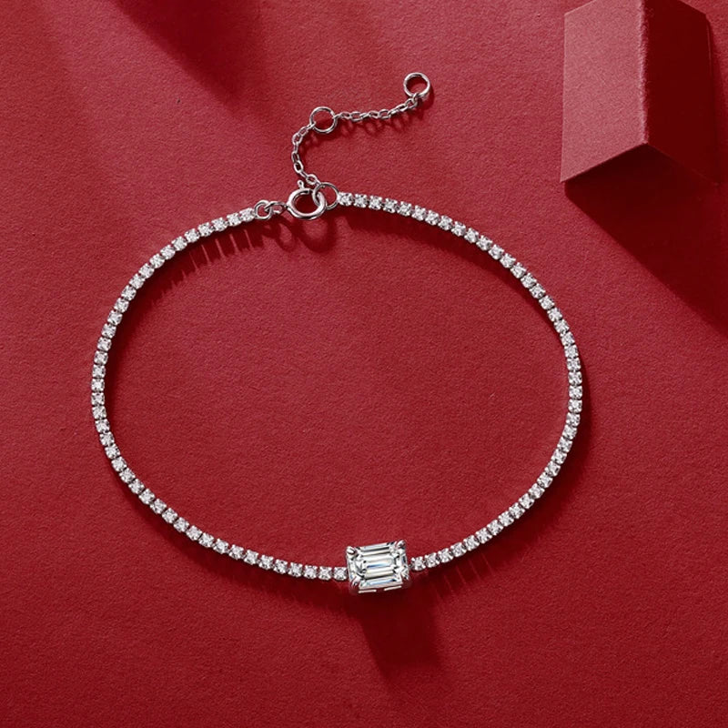 18k Gold Plated 1ct Emerald Cut Moissanite Tennis Bracelet for Women Men 5*7mm Luxury Quality Jewelry 100% S925 Silver
