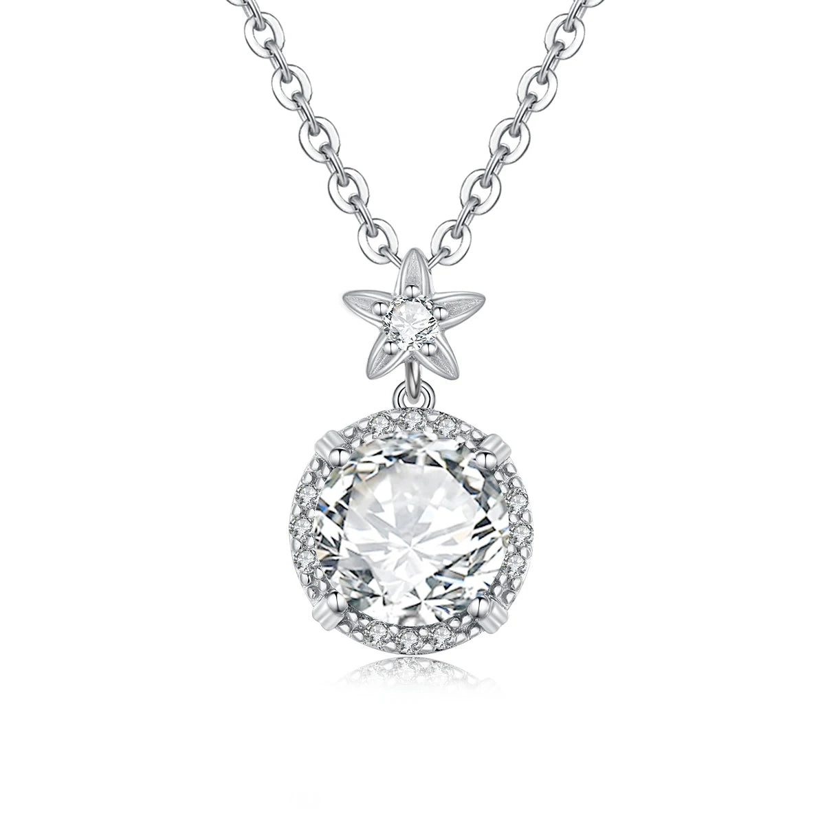 Moissanite Necklace For Women D Color Round Cut Pure 925 Silver 4 Carat