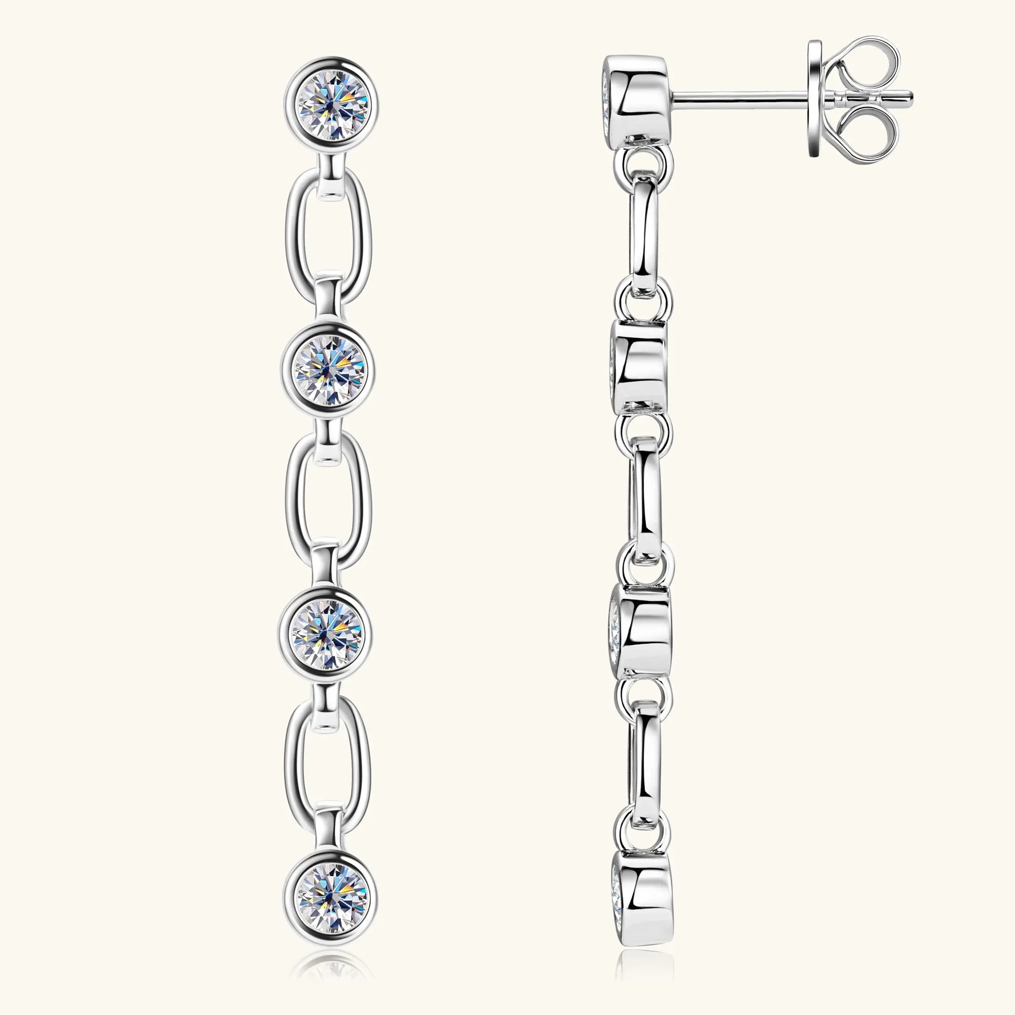 3mm Moissanite Dangle Earring For Women 925 Sterling Silver Long Drop Earrings 14K Gold Plated Hypoallergenic Jewelry