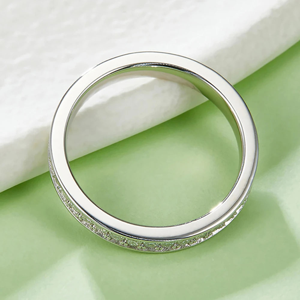 Moissanite Row Rings For Women Wedding Bridal 100% S925 Sterling Silver Plated 18K 1.5mm D Color
