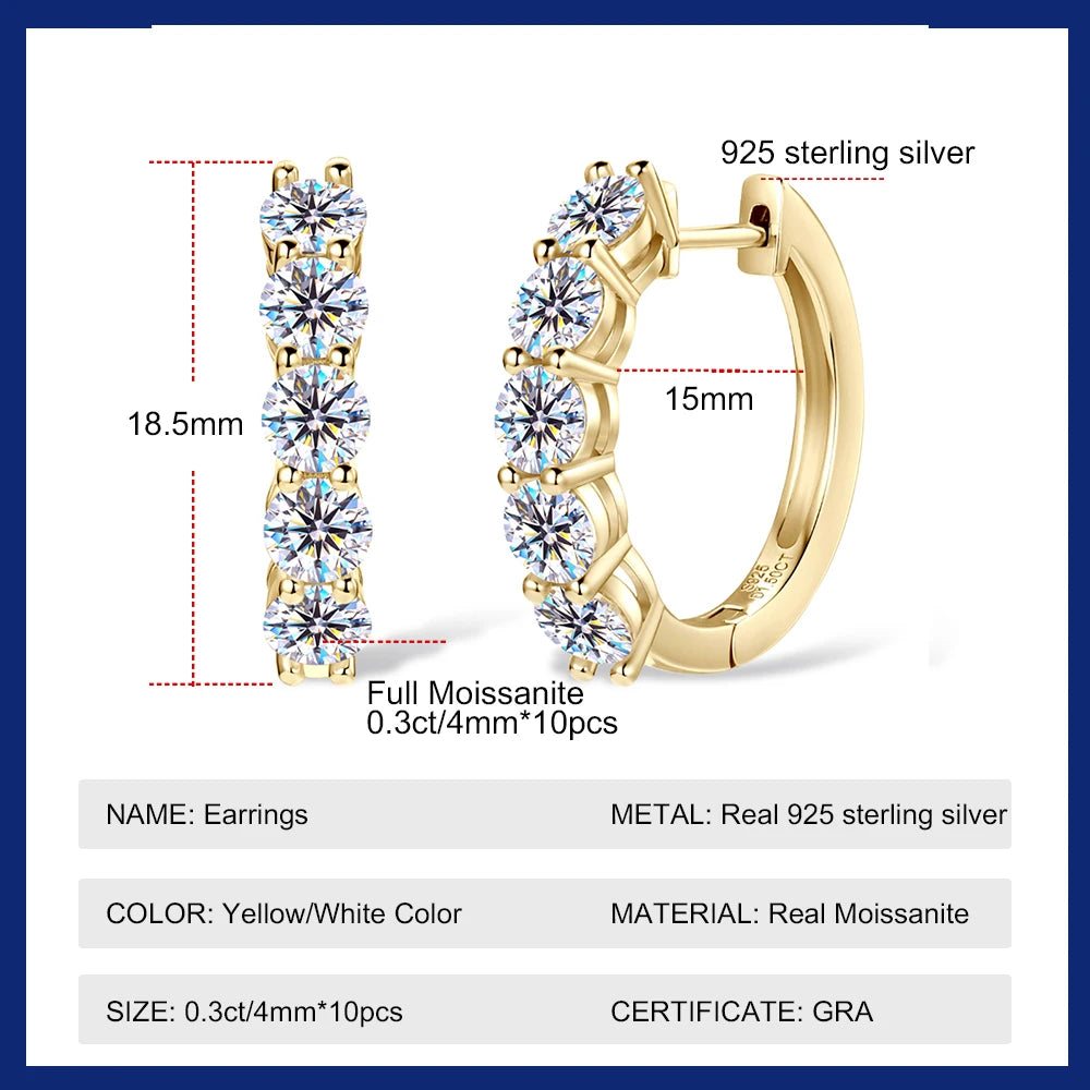 4mm GRA Certified Moissanite Hoop Earring Huggie Hoops 925 Sterling Silver Earrings for Women Bride Wedding  Jewelry
