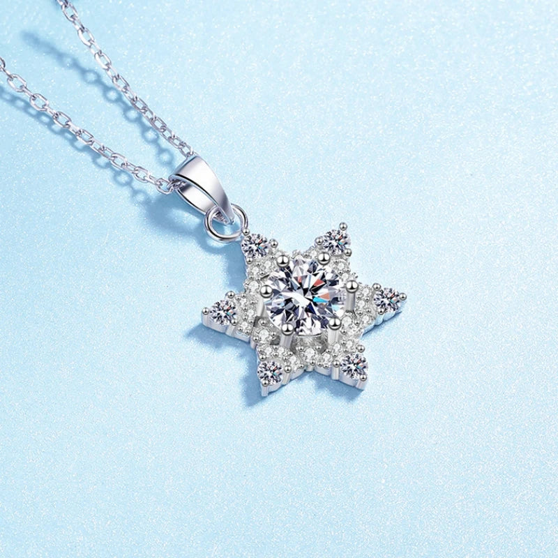 Lover Valentine's Day 18K White Gold Girl Birthday Gift Necklaces 1CT Moissanite Diamond Hexagram PT950 Women Wedding Pendant