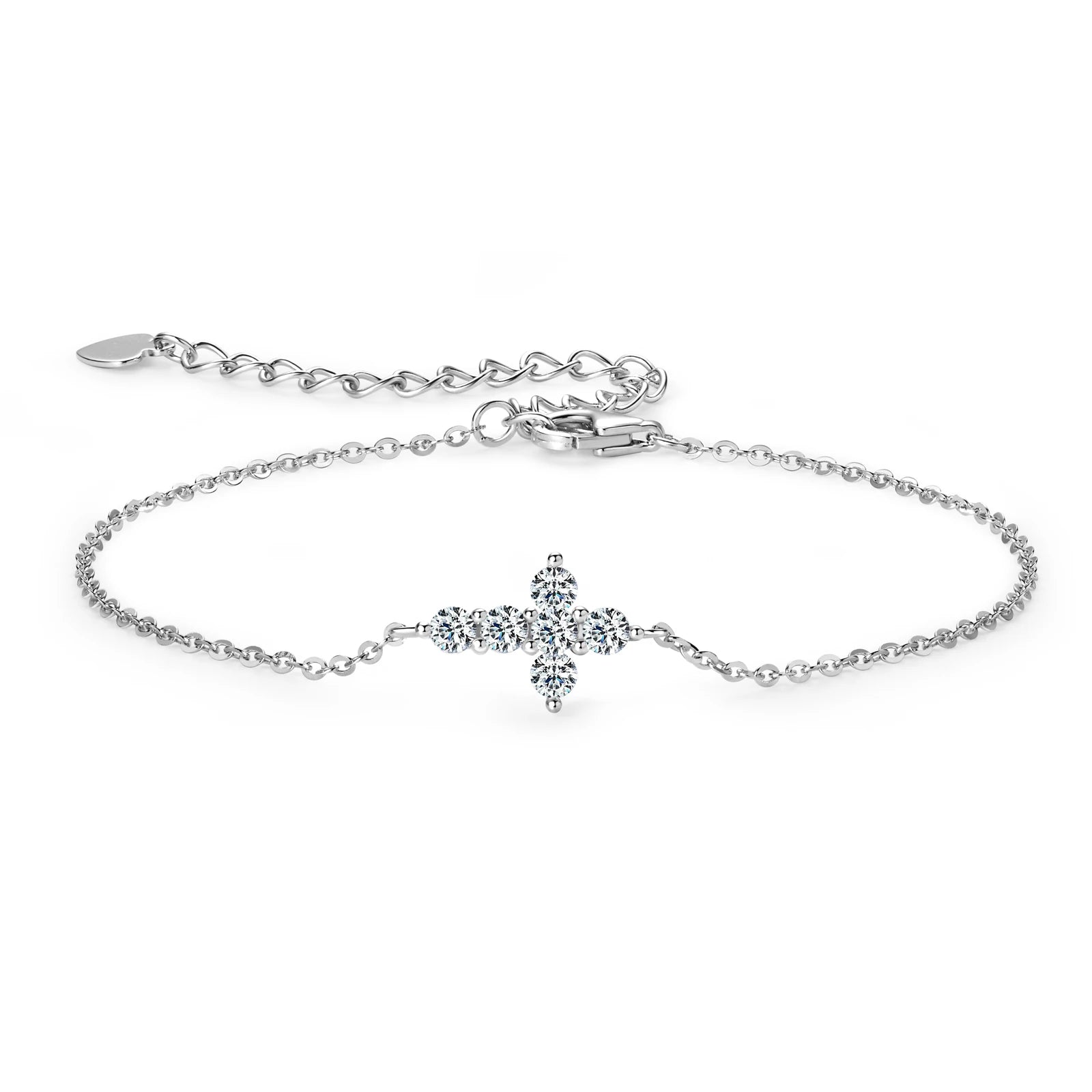 Moissanite Bracelet 925 Sterling Silver Cross 2.5mm Faith Bracelet for Women Religious Christian Believe Gifts Jewelry