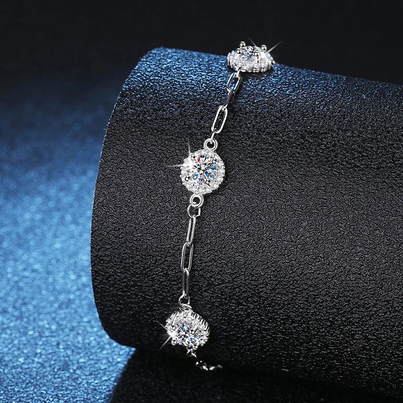 Round Moissanite Bracelets for Women 925 Sterling Silver with Gold Plated Lab Diamond Bracelet Fine Wedding Party Jewelry