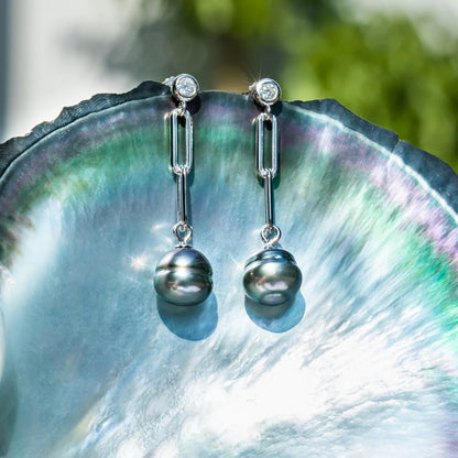 9-11mm Tahitian Black Pearl Earrings