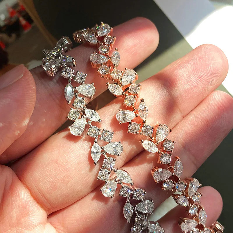 Luxury Water Drop Moissanite Bracelet Wedding Female Jewelry Full Diamond Sterling Silver Bangle Plated 18K 16.8-20.4CTTW