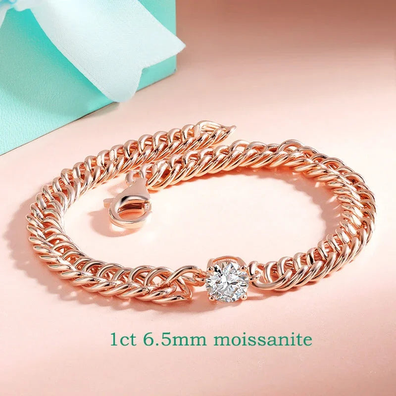 Moissanite Silver Bracelet for Women Men Classic Sparkling Hip Hop Bangles 925 Sterling Silver 1CT D Color