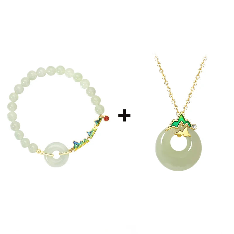 Sterling Silver Hotan Jade Bracelets and Necklaces 2 Piece/Set