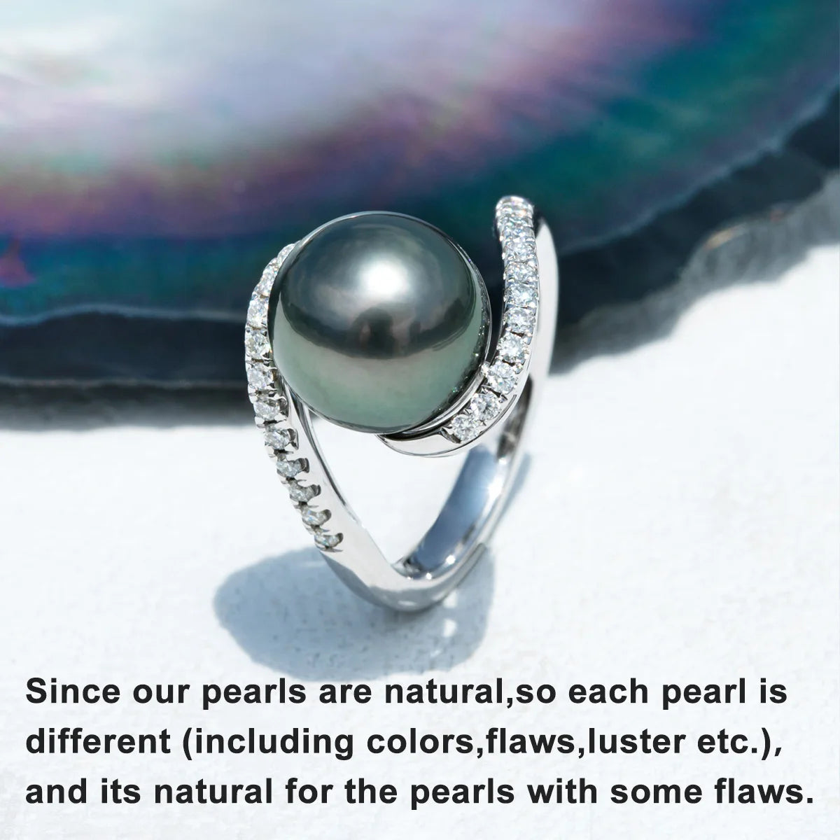 10-11mm Natural Tahitian Black Pearl 1.4mm Moissanite Diamond Engagement rings