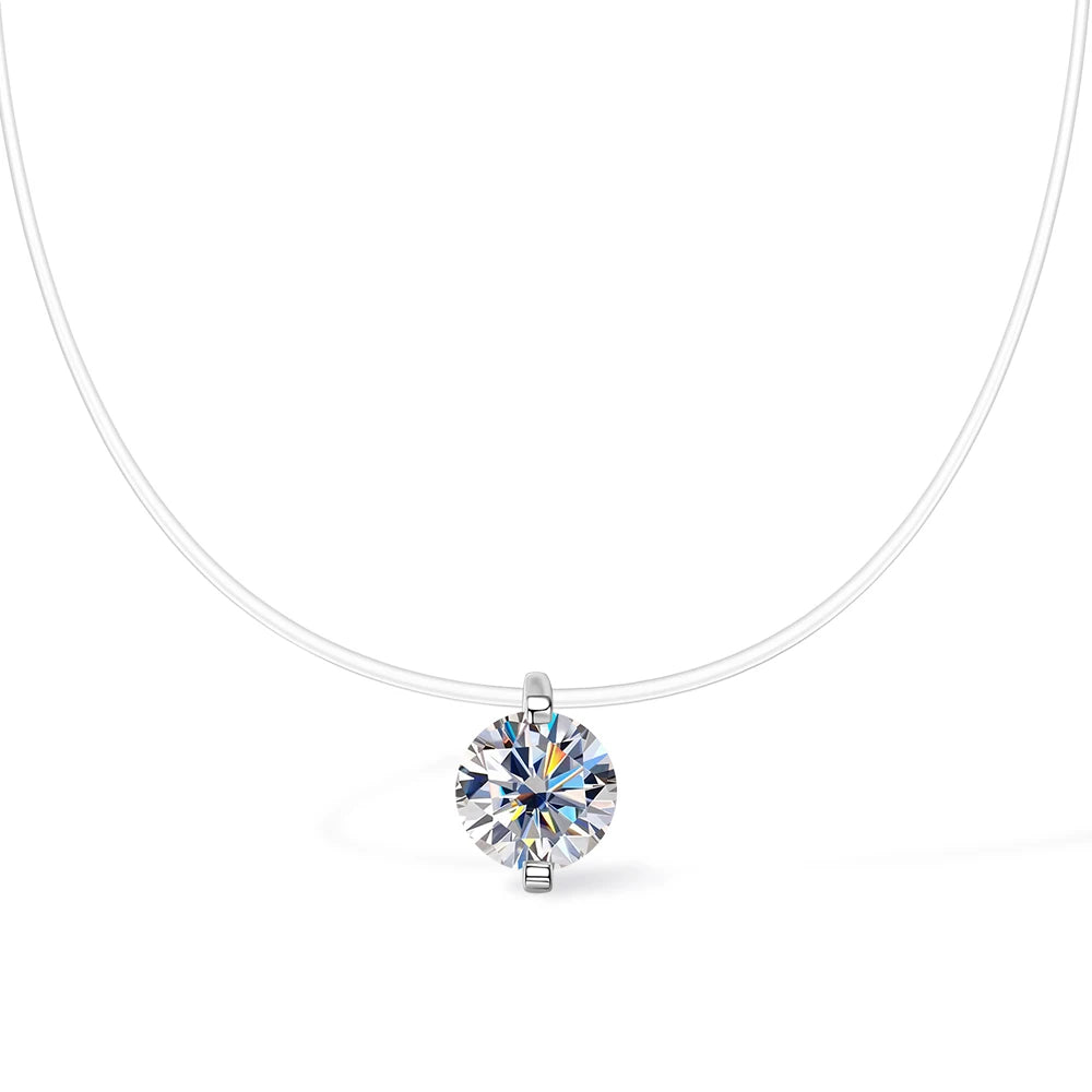 Moissanite Necklace for Women Sparkling Lab Diamond 0.5CT 1CT 2CT Solitaire Pendant 925 Silver Transparent Chain Necklaces