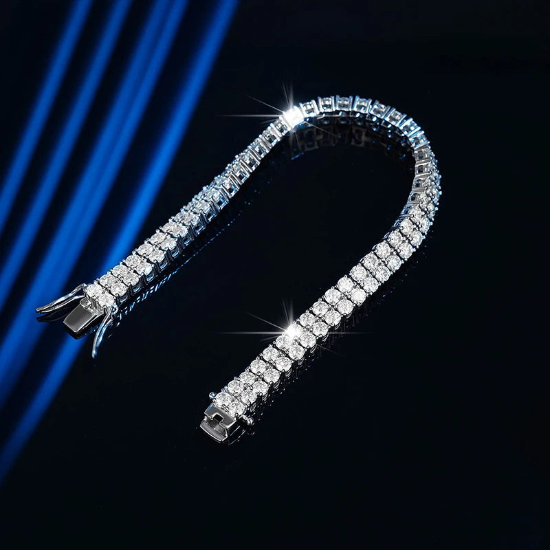 Moissanite Tennis Bracelets 3mm Double Row for Women S925 Sterling Silver Gemstone Sparkling Lab Diamond Chain  Bracelet