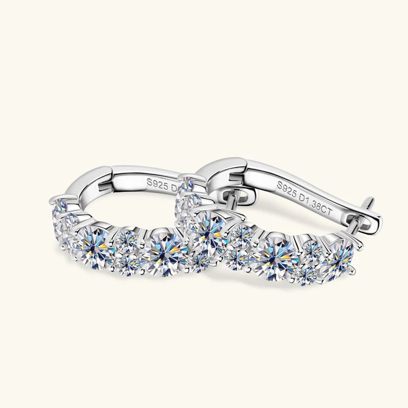 925 Sterling Silver Earrings 4mm 2mm Cluster Moissanite Hoop Earring