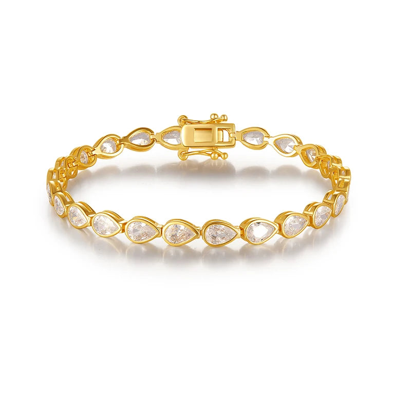 Zircon Moissanite Tennis Bracelet Plated 18K Pear Cut for Women Men 4*6mm Gems Luxury Wedding Chain Pure S925 Silver