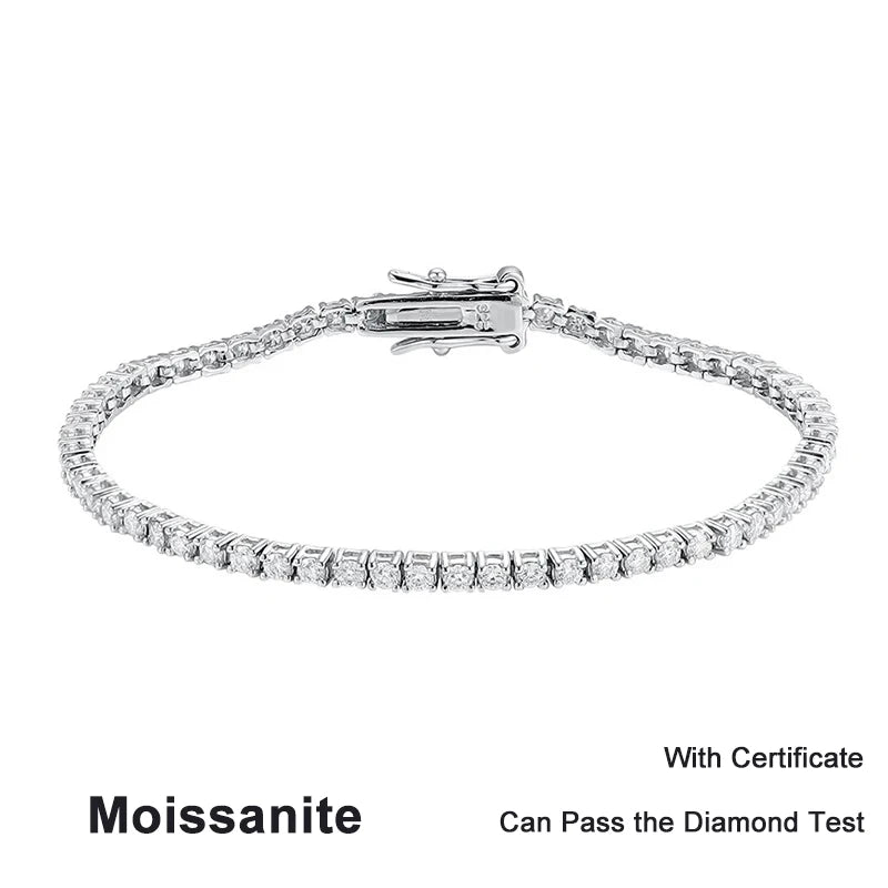 Moissanite Tennis Bracelet 2mm D Color 925 Sterling Silver with White Gold Plated Bracelets for Women Pass Diamond Tester