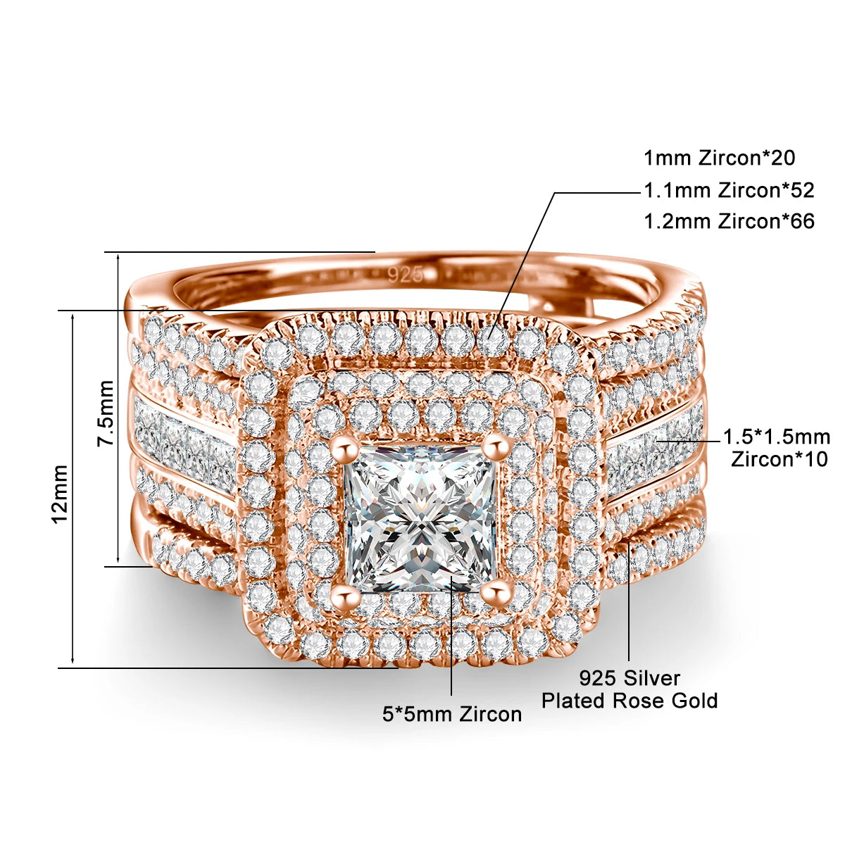 Moissanite Ring 1ct Luxury Jewelry 2PCS Wedding Rings With Certificate