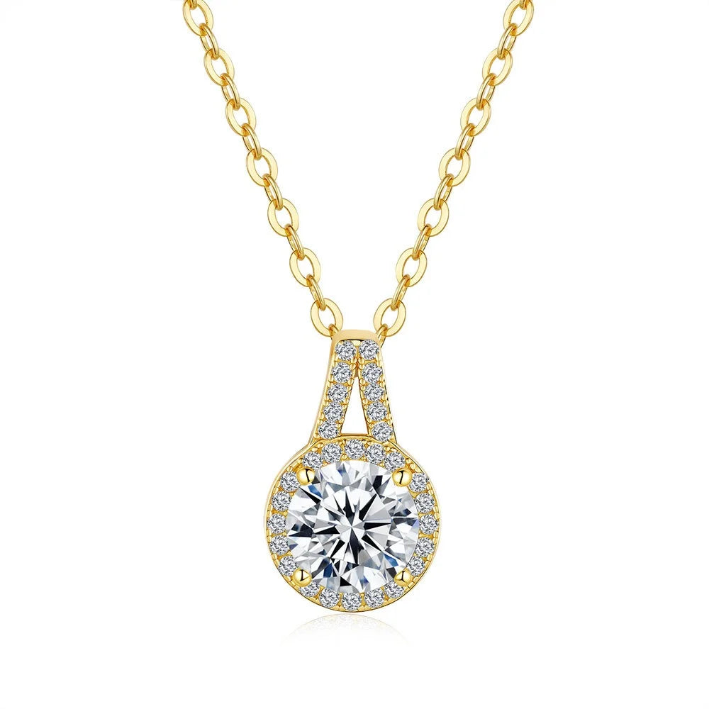 D Color Round Clavicle Chain Pendant 1ct Diamond Moissanite Necklace Women's 14K Gold Everyday Wear Wedding Fine Jewelry