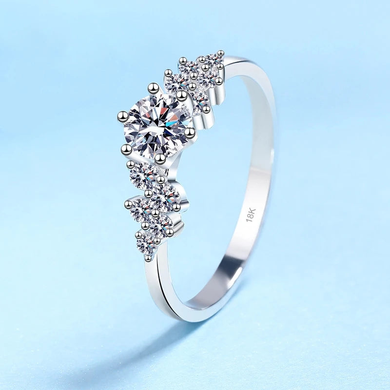 Women Engagement 18K White Gold Wedding Band 0.5CT VVS D Color Moissanite Diamond Family Christmas PT950 Birthday Gift Rings