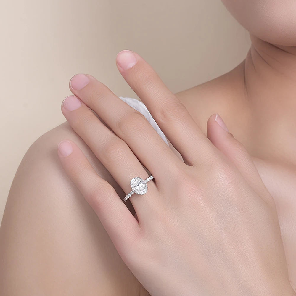 3ct Oval Cut D Color VVS1 Moissanite Rings For Women 100% S925 Sterling Silver Plated 18K