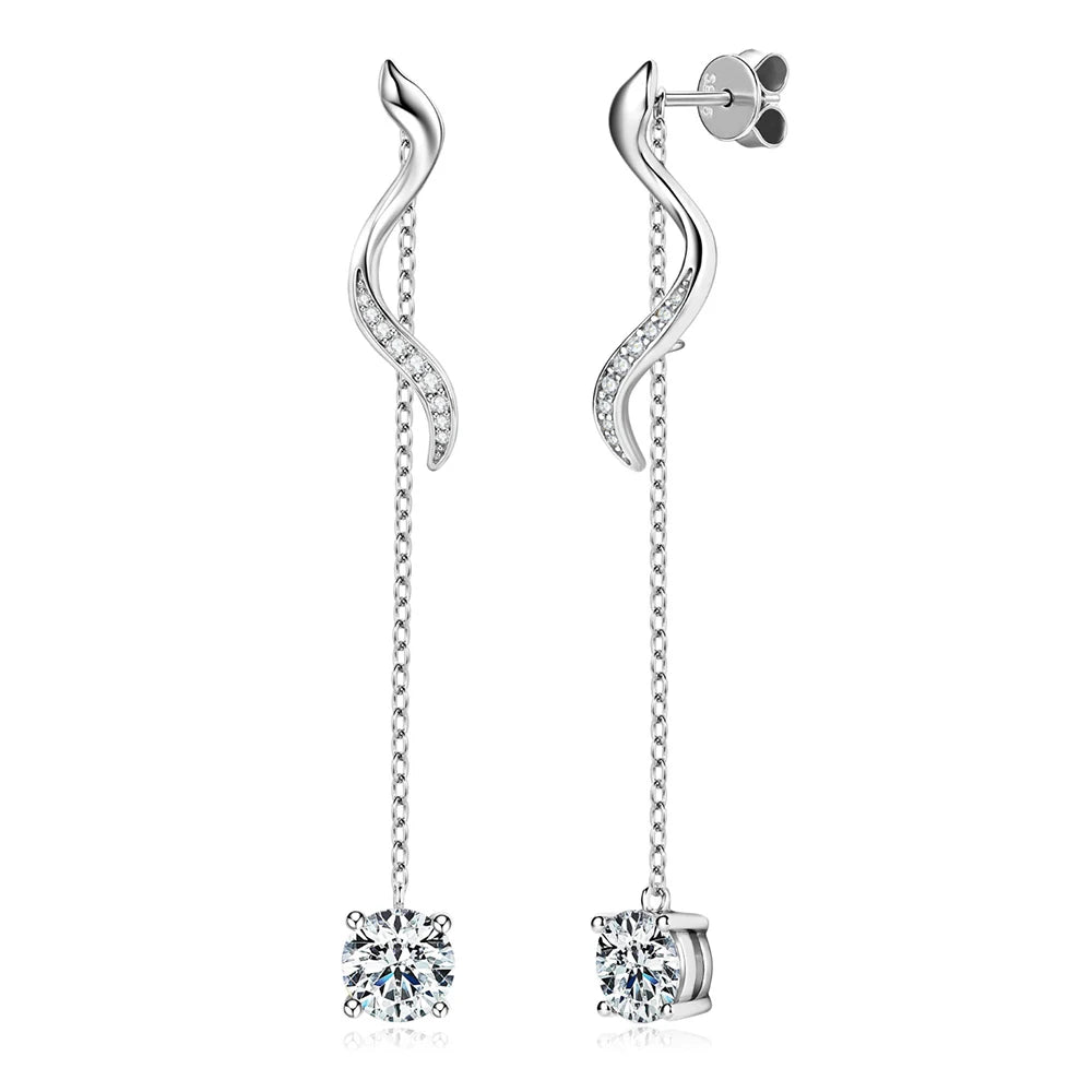 Moissanite Drop Earrings S925 Sterling Silver 1CT  Long Tassel Dangle Earring for Women Wedding Jewelry Gifts with GRA