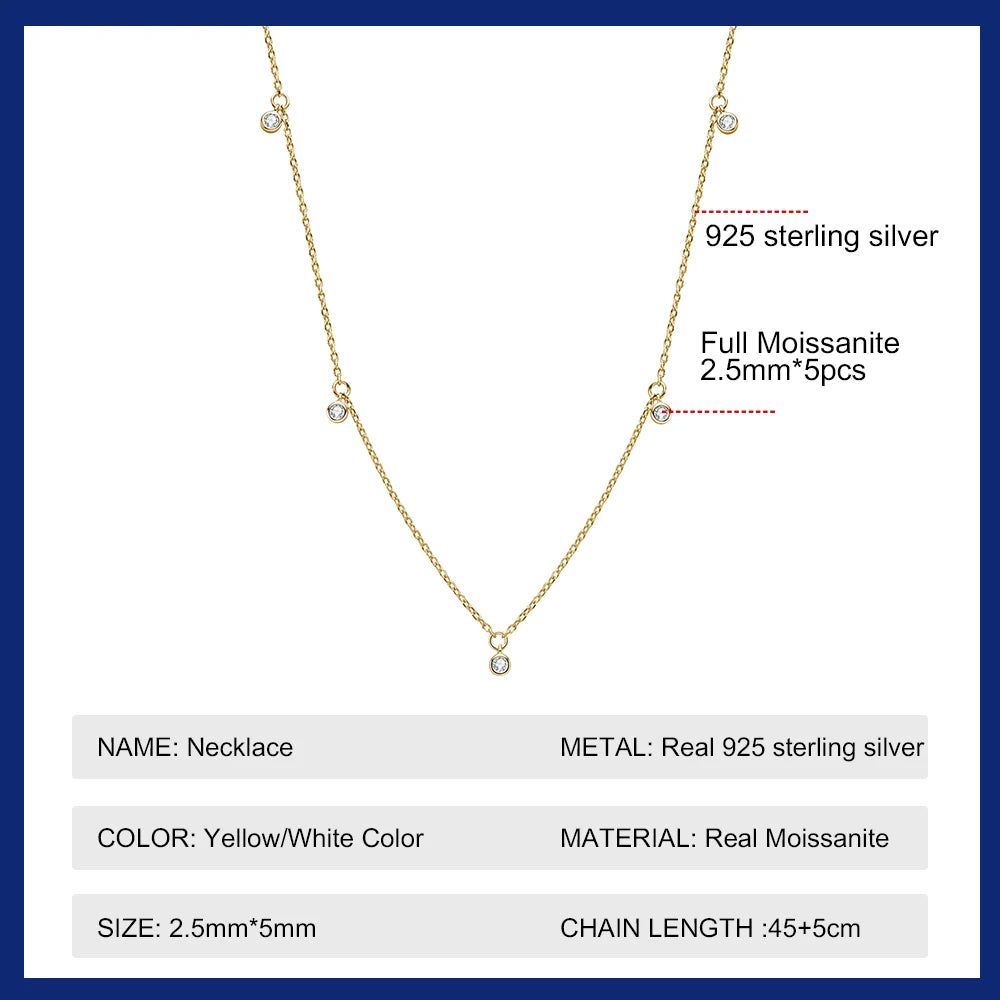 2.5mm 3mm Moissanite Diamond Necklaces Real Silver Chain 925 for Women Jewelry Plated 18K Gold Choker Birthday Gift