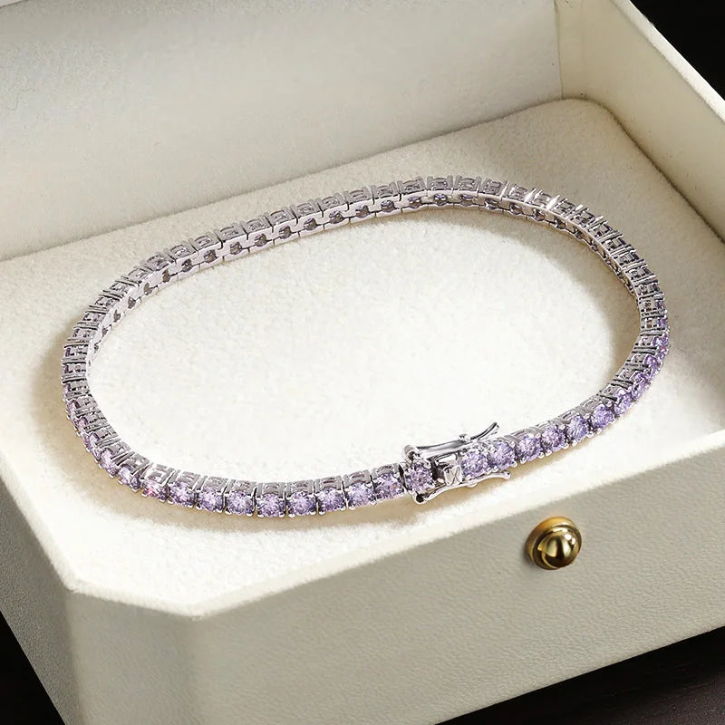 Purple Moissanite Tennis Bracelet GRA Certified Lab Diamond s925 Sterling Silver 18k Wedding Bracelets for Women Man