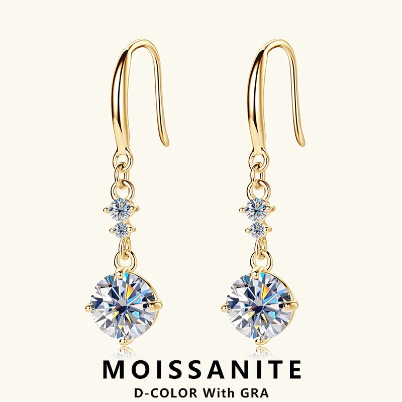 S925 Silver Moissanite Drop Earrings 1 Carat D Color VVS1 Moissanite Diamond