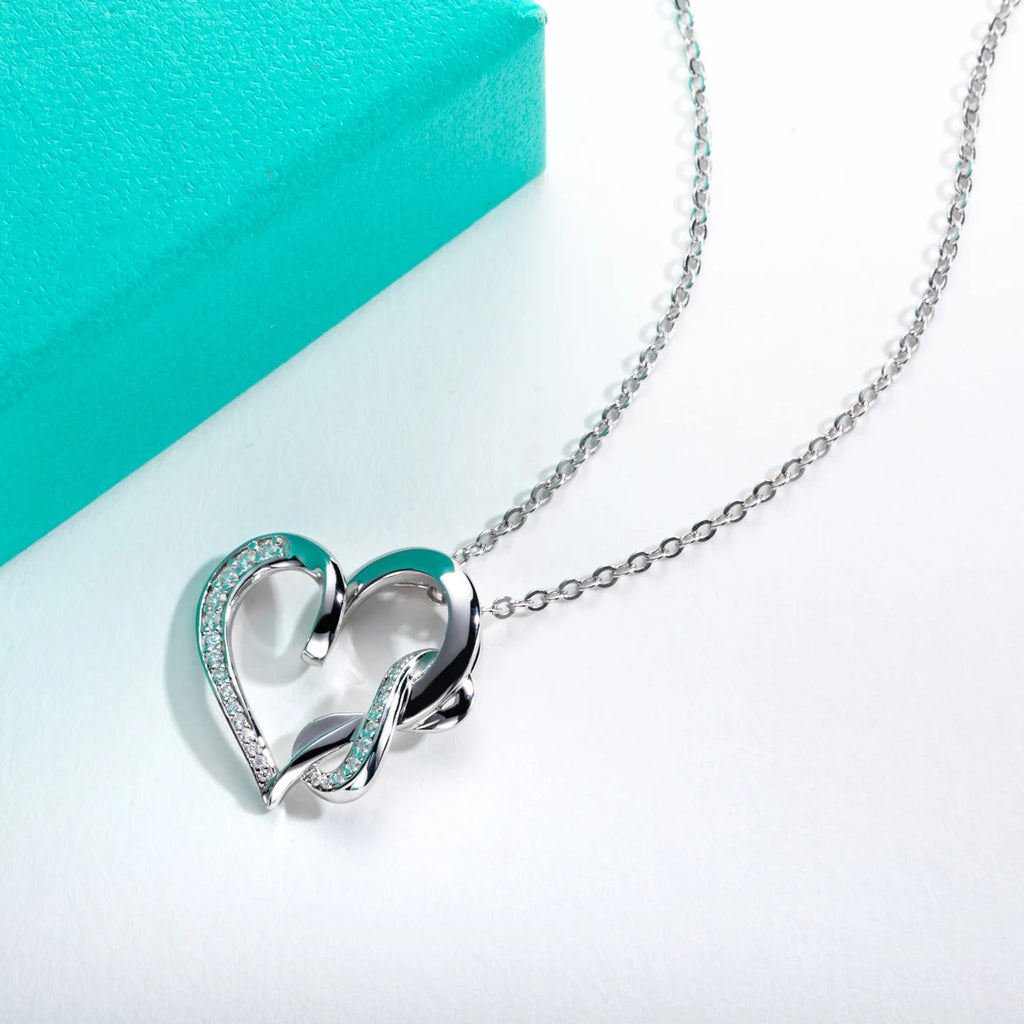 Moissanite Infinite Heart Necklace – 925 Sterling Silver Gift