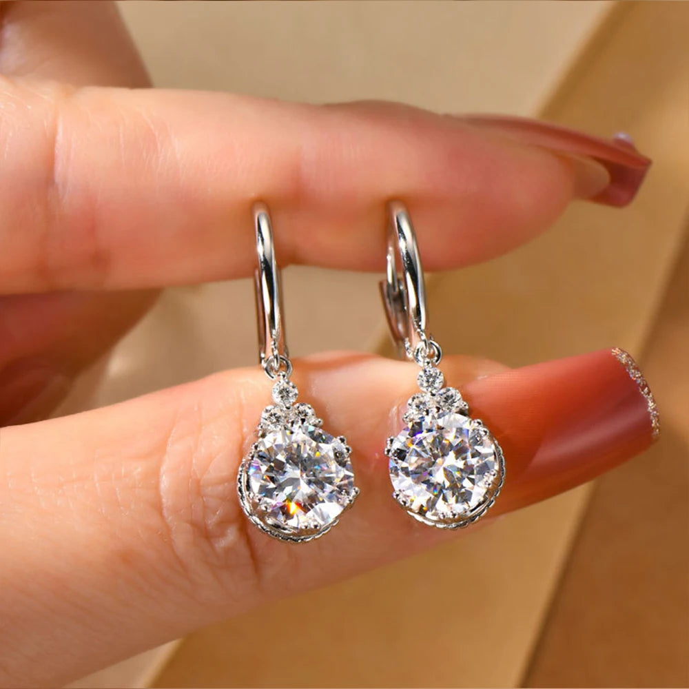 Moissanite Drop Earrings For Women Sparkling Lab Diamond 1CT 2CT 18K Gold Plated 925 Sterling Silver Dangle Earring