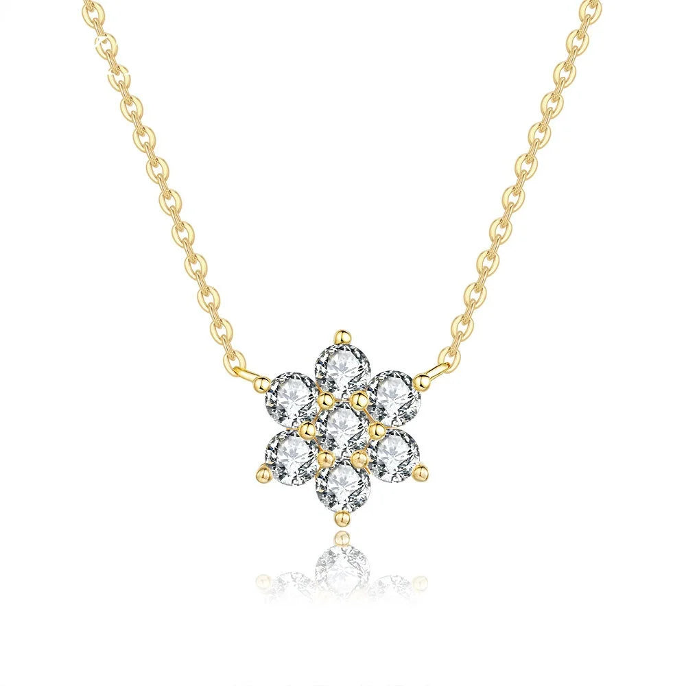 14k Gold Pendant 1ct Moissanite Necklace for Women Fashion Diamond Sun Flower Light Luxury Snowflake Fine Jewelry