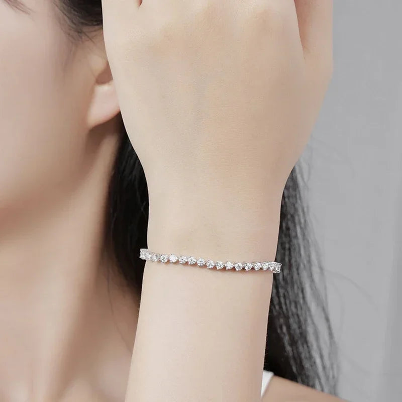 Moissanite Tennis Bracelet 3mm for Women 3 Claws Full Lab Diamond S925 Sterling Silver Plated White Gold Bracelets