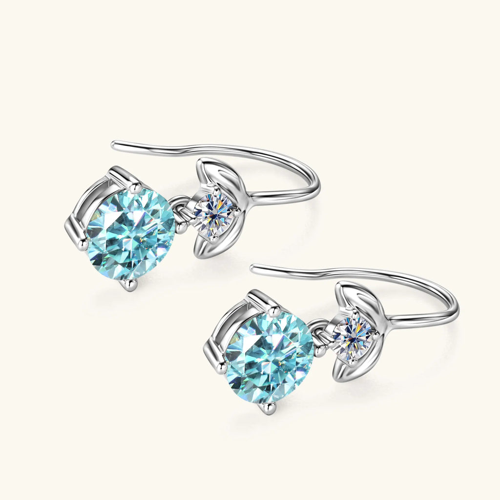 1ct Blue Moissanite Earrings For Women 100% S925 Sterling Silver Plated 18k White Gold Dangle Earring GRA Certified