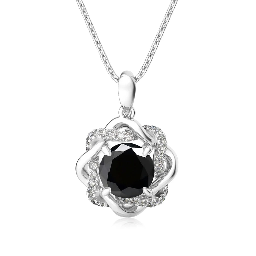 3ct 9mm Black Moissanite Necklace For Women Solid Silver 925