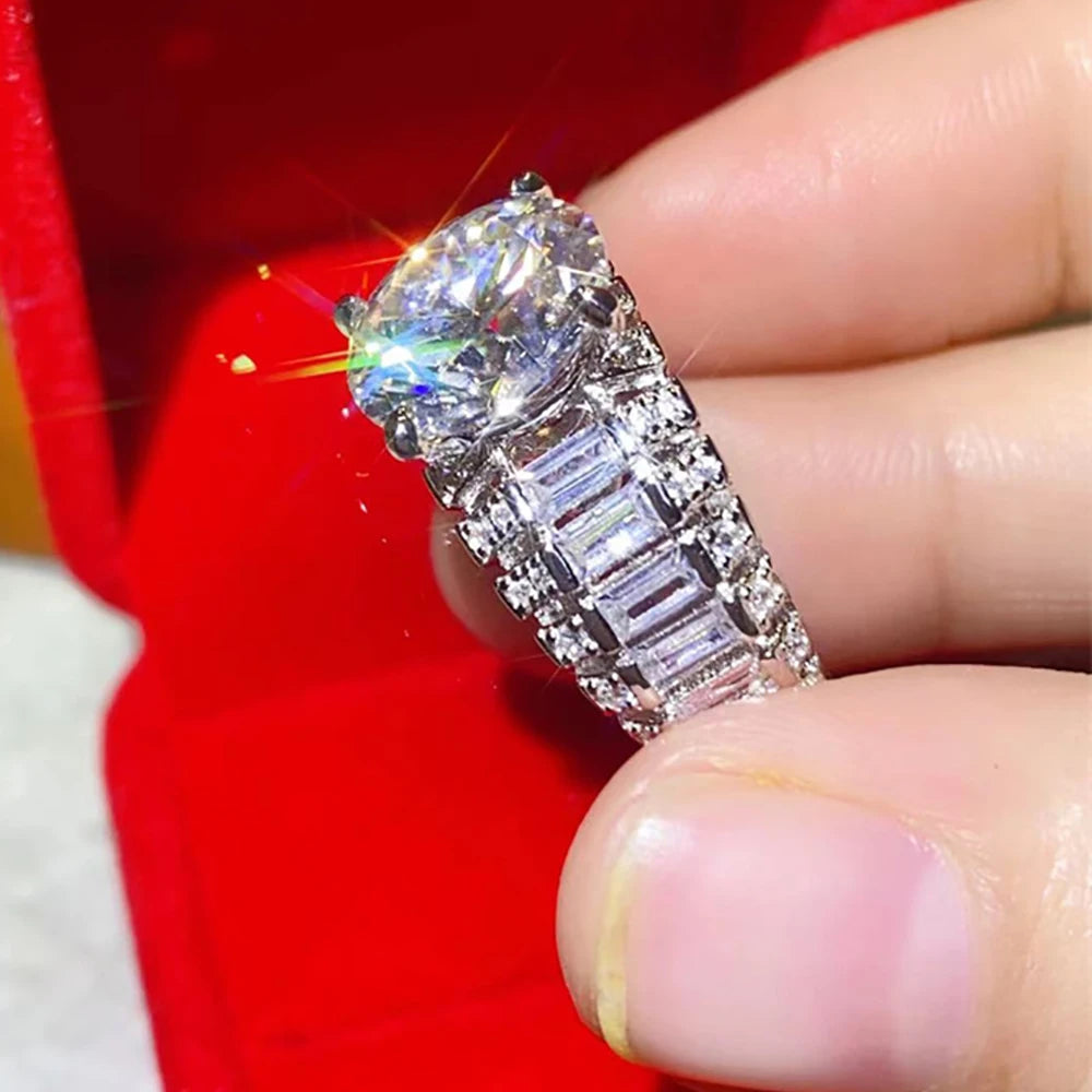 5ct D Color Big Moissanite Rings For Women S925 Sterling Silver Bands Plated 18k