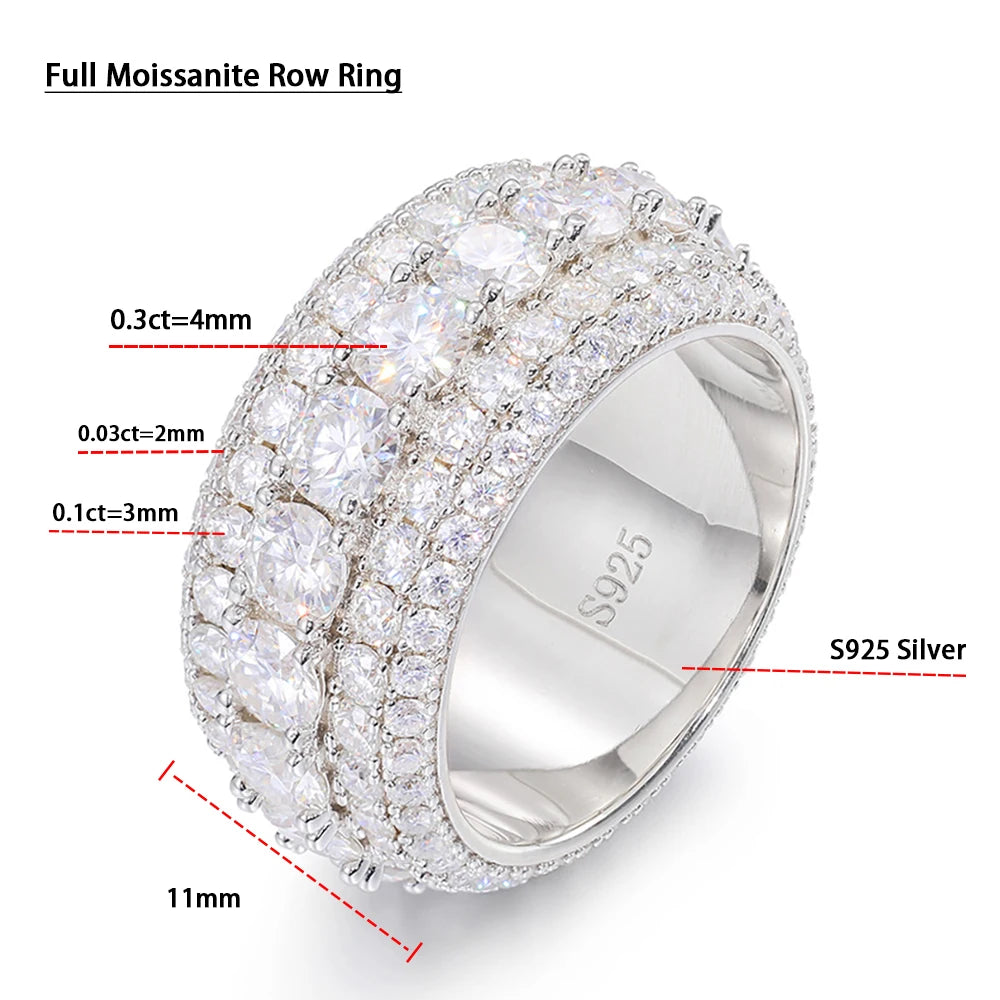 Moissanite Rings For Men Women 100% S925 Sterling Silver Plated 18K Real D Color