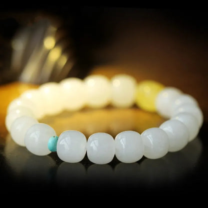 Elastic Bracelet Charms Luxury Fine Jewelry 10MM Natural White Jade Jasper