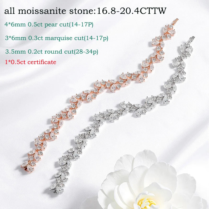 Luxury Water Drop Moissanite Bracelet Wedding Female Jewelry Full Diamond Sterling Silver Bangle Plated 18K 16.8-20.4CTTW