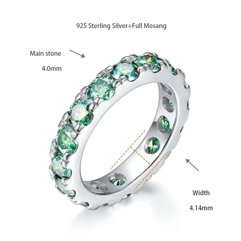 Moissanite Ring for Men and Women S925 Silver Gold Plated 4mm Round Blue Green