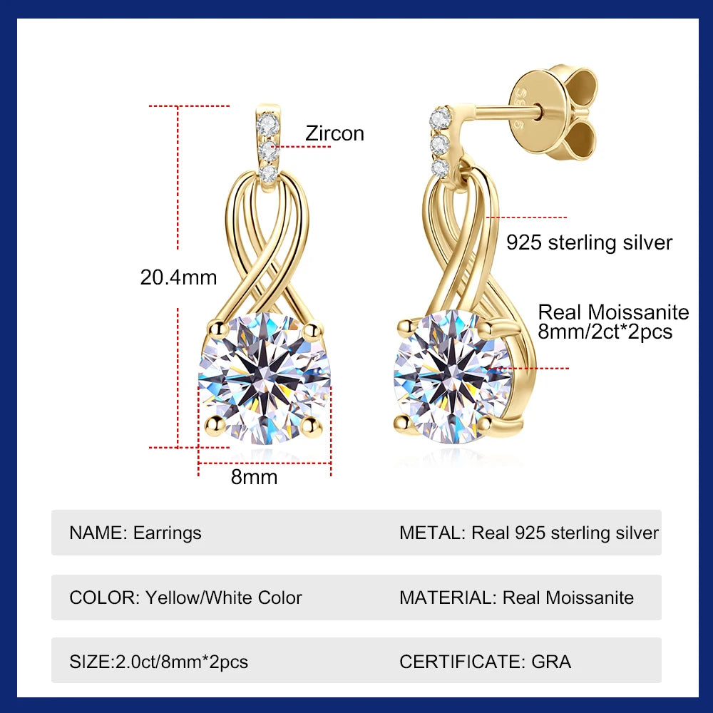 Drop Earrings for Women Sparkling Brilliant cut S925 Sterling Silver Plated 18k Wedding  Jewelry GRA 2cttw Moissanite