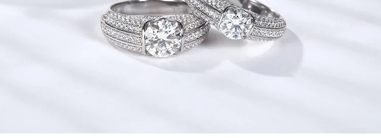 Moissanite Men Ring S925 Silver Round 2 Carat Plated Gold Ring Engagement Jewelry