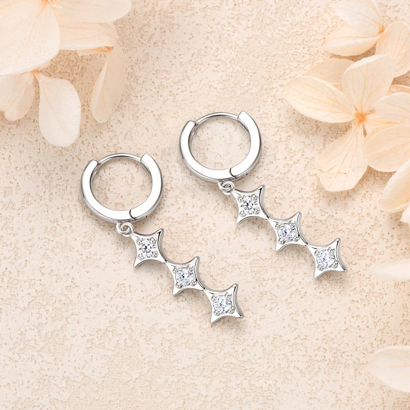 925 Sterling Silver Star Pendant Earring Moissanite Drop Earrings